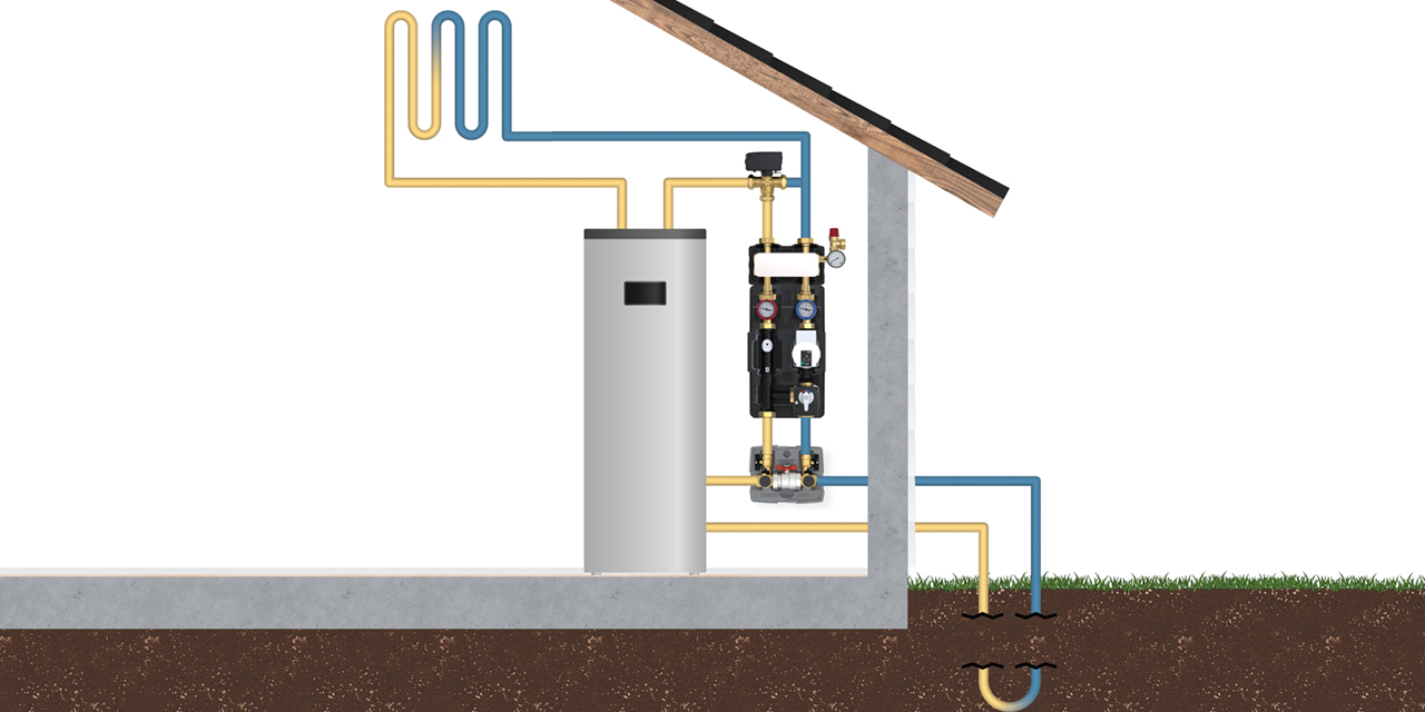 LK 868 HeatExchanger 125 i ett applikationsschema för geotermisk värmepump